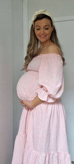 Load image into Gallery viewer, ADELAIDE MIDI DRESS - PINK GINGHAM
