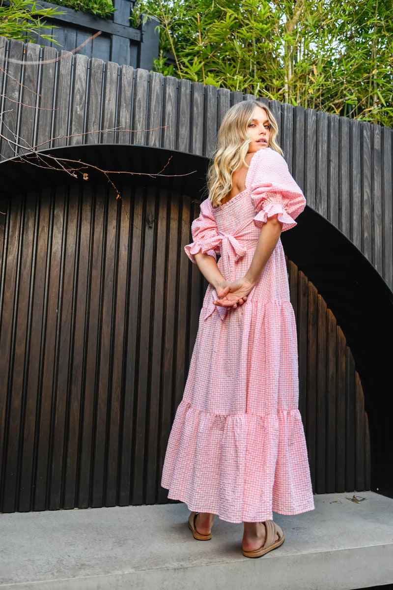 ADELAIDE MIDI DRESS - PINK GINGHAM